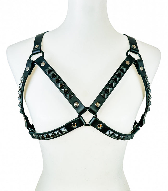 XH220-BS BLACK PYRAMID STUDDED BRA HARNESS