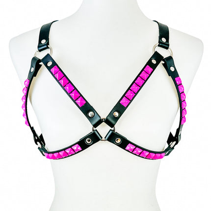 XH220-PS  PINK PYRAMID STUDDED BRA HARNESS