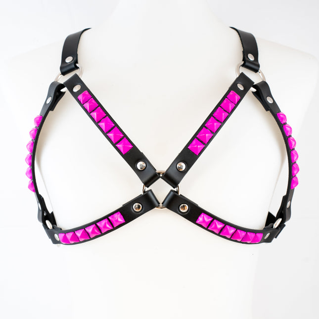 XH220-PS  PINK PYRAMID STUDDED BRA HARNESS