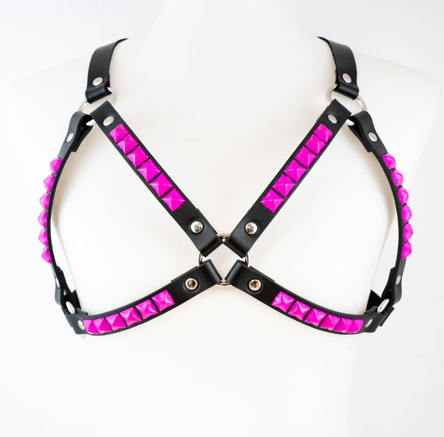 XH220-PS  PINK PYRAMID STUDDED BRA HARNESS