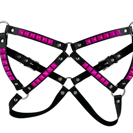 XH220-PS  PINK PYRAMID STUDDED BRA HARNESS