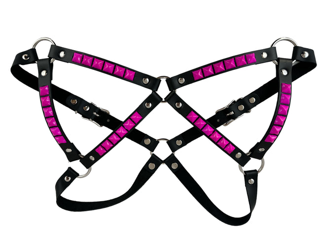 XH220-PS  PINK PYRAMID STUDDED BRA HARNESS