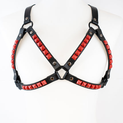 XH220-RS  PINK PYRAMID STUDDED BRA HARNESS