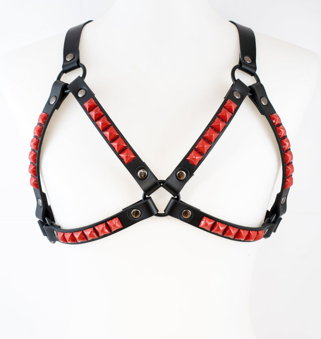 XH220-RS  PINK PYRAMID STUDDED BRA HARNESS