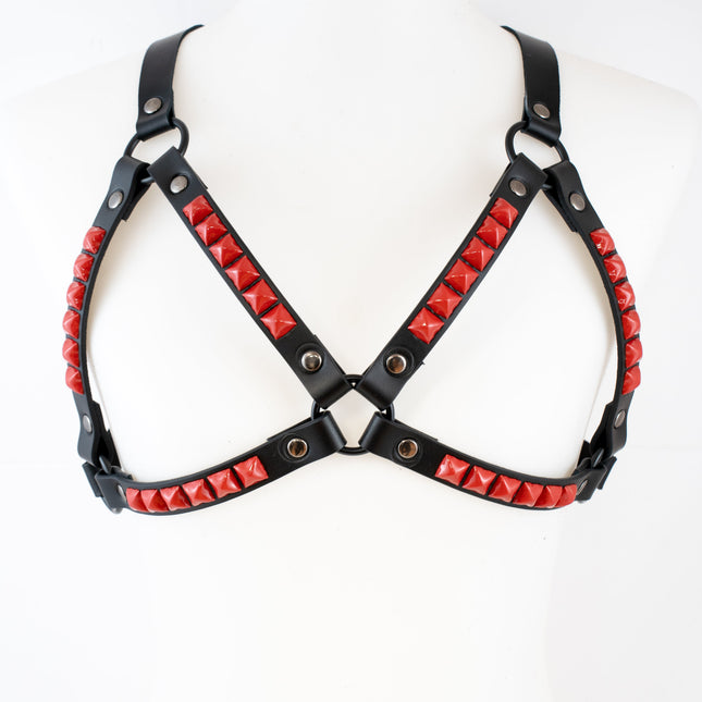 XH220-RS  PINK PYRAMID STUDDED BRA HARNESS