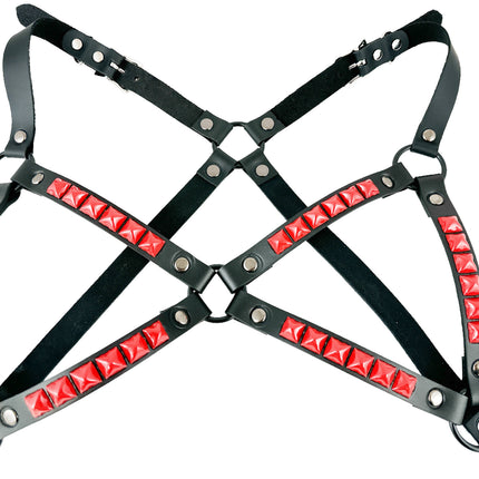 XH220-RS  PINK PYRAMID STUDDED BRA HARNESS