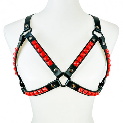 XH220-RS  PINK PYRAMID STUDDED BRA HARNESS