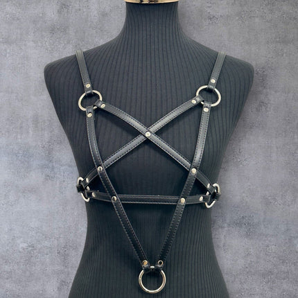 XH245M  VEGAN LEATHER PENTAGRAM HARNESS