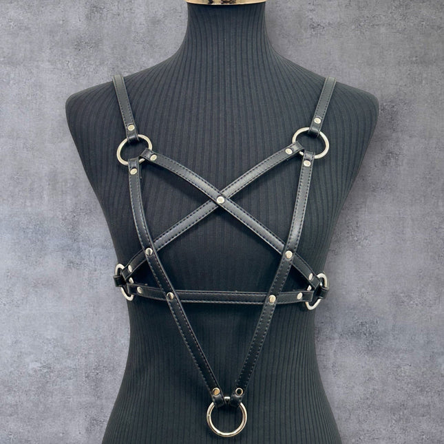 XH245M  VEGAN LEATHER PENTAGRAM HARNESS