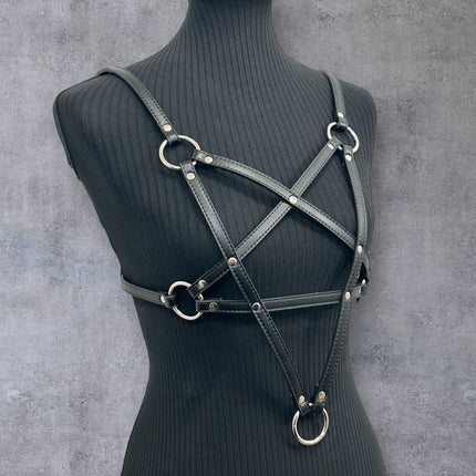 XH245M  VEGAN LEATHER PENTAGRAM HARNESS