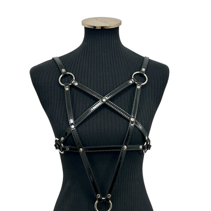 XH245P  SHINY PATENT LEATHER PENTAGRAM HARNESS