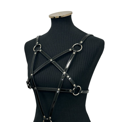 XH245P  SHINY PATENT LEATHER PENTAGRAM HARNESS