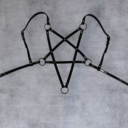 XH245P  SHINY PATENT LEATHER PENTAGRAM HARNESS