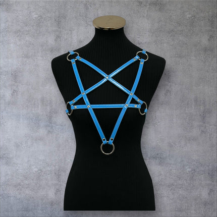 XH245P  SHINY NEON PASTEL LEATHER PENTAGRAM HARNESS