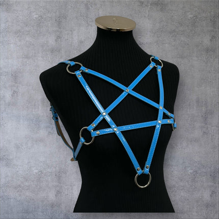 XH245P  SHINY NEON PASTEL LEATHER PENTAGRAM HARNESS