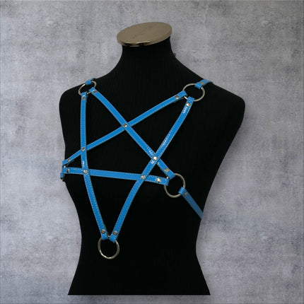 XH245P  SHINY NEON PASTEL LEATHER PENTAGRAM HARNESS