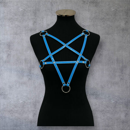 XH245P  SHINY NEON PASTEL LEATHER PENTAGRAM HARNESS