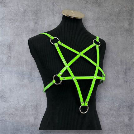 XH245P  SHINY NEON PASTEL LEATHER PENTAGRAM HARNESS