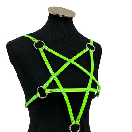 XH245P  SHINY NEON PASTEL LEATHER PENTAGRAM HARNESS