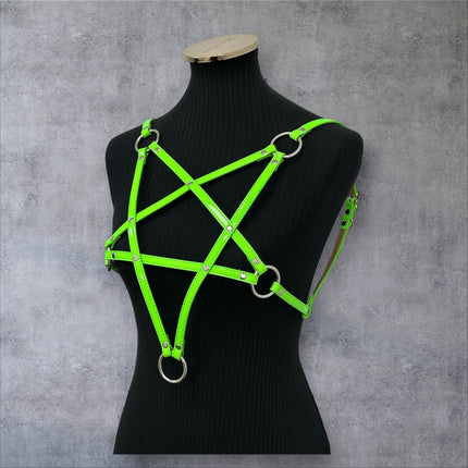 XH245P  SHINY NEON PASTEL LEATHER PENTAGRAM HARNESS