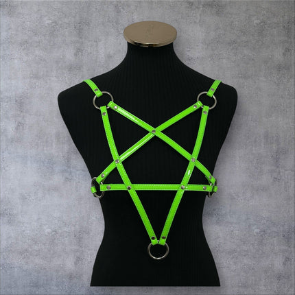 XH245P  SHINY NEON PASTEL LEATHER PENTAGRAM HARNESS