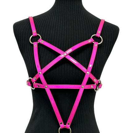 XH245P  SHINY NEON PASTEL LEATHER PENTAGRAM HARNESS