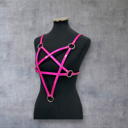XH245P  SHINY NEON PASTEL LEATHER PENTAGRAM HARNESS