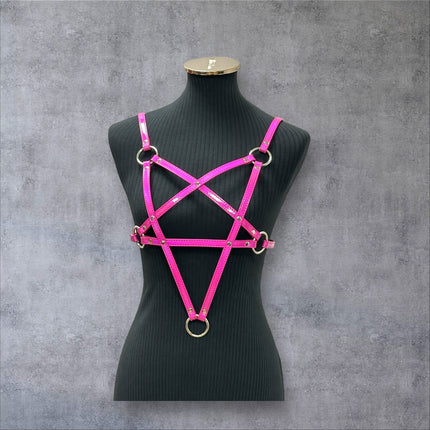 XH245P  SHINY NEON PASTEL LEATHER PENTAGRAM HARNESS