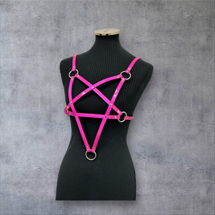 XH245P  SHINY NEON PASTEL LEATHER PENTAGRAM HARNESS