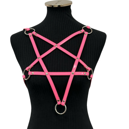 XH245P  SHINY NEON PASTEL LEATHER PENTAGRAM HARNESS