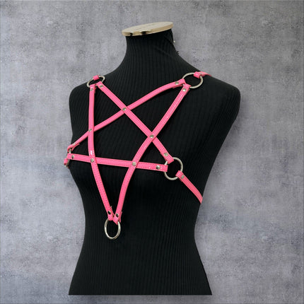XH245P  SHINY NEON PASTEL LEATHER PENTAGRAM HARNESS