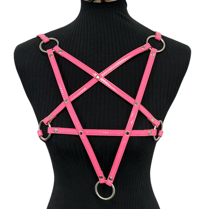 XH245P  SHINY NEON PASTEL LEATHER PENTAGRAM HARNESS