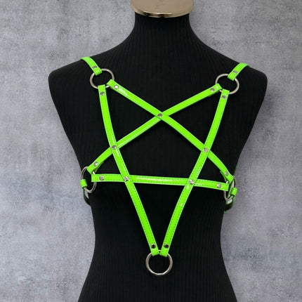 XH245P  SHINY NEON PASTEL LEATHER PENTAGRAM HARNESS