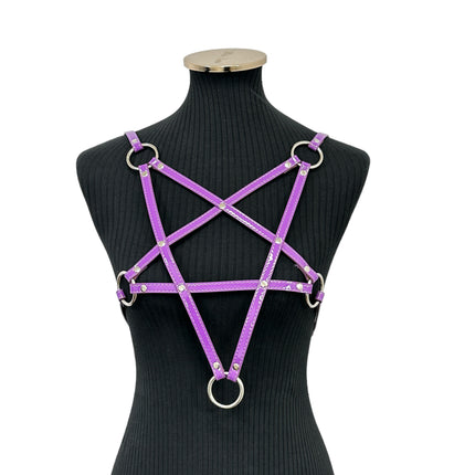 XH245P  SHINY NEON PASTEL LEATHER PENTAGRAM HARNESS
