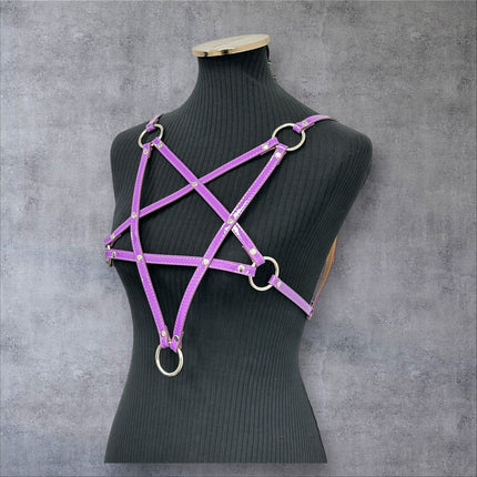 XH245P  SHINY NEON PASTEL LEATHER PENTAGRAM HARNESS