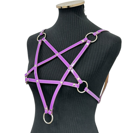 XH245P  SHINY NEON PASTEL LEATHER PENTAGRAM HARNESS