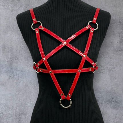 XH245P  SHINY PATENT LEATHER PENTAGRAM HARNESS