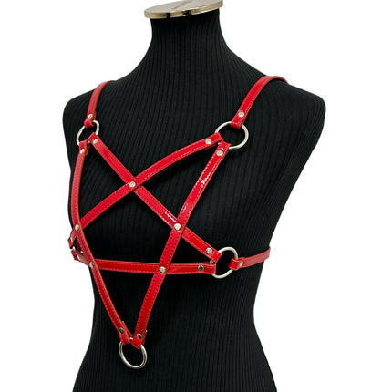 XH245P  SHINY PATENT LEATHER PENTAGRAM HARNESS