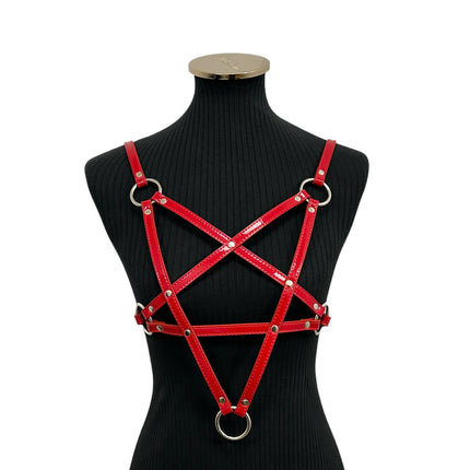 XH245P  SHINY PATENT LEATHER PENTAGRAM HARNESS
