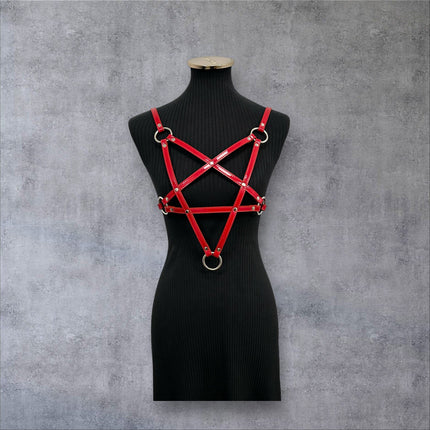 XH245P  SHINY PATENT LEATHER PENTAGRAM HARNESS
