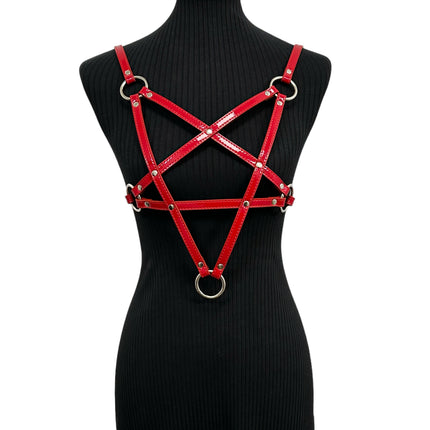XH245P  SHINY PATENT LEATHER PENTAGRAM HARNESS