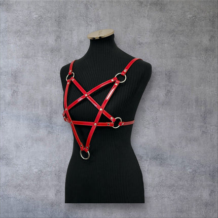 XH245P  SHINY PATENT LEATHER PENTAGRAM HARNESS