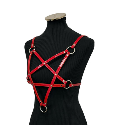 XH245P  SHINY PATENT LEATHER PENTAGRAM HARNESS