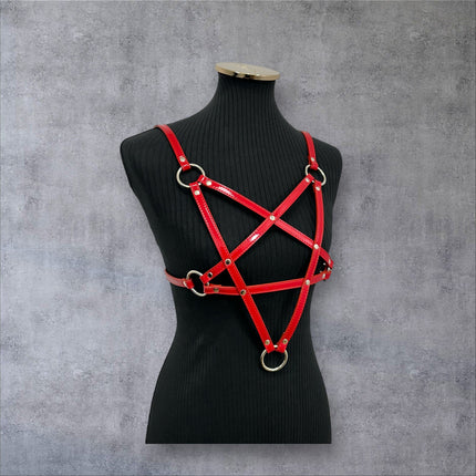XH245P  SHINY PATENT LEATHER PENTAGRAM HARNESS