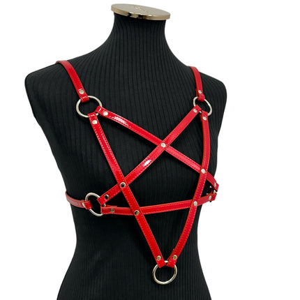 XH245P  SHINY PATENT LEATHER PENTAGRAM HARNESS