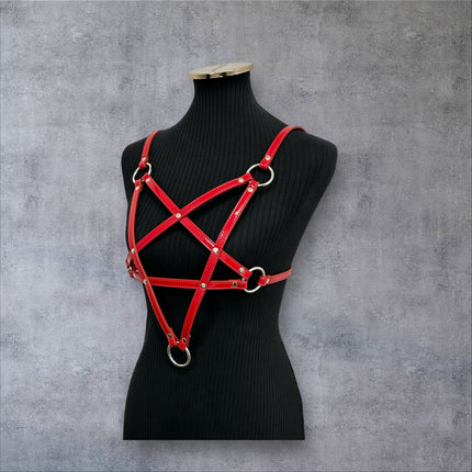 XH245P  SHINY PATENT LEATHER PENTAGRAM HARNESS