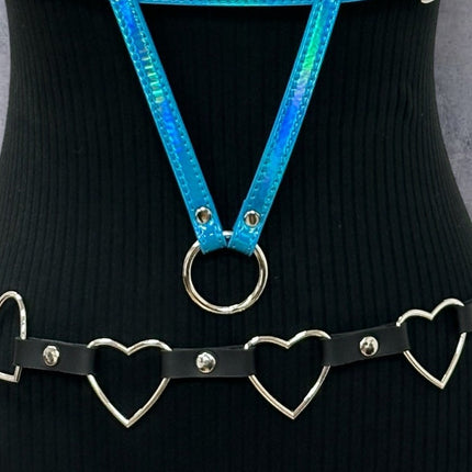 BT682 LARGE HEART SILVER RING GEUINE LEATHER  LINK BELT