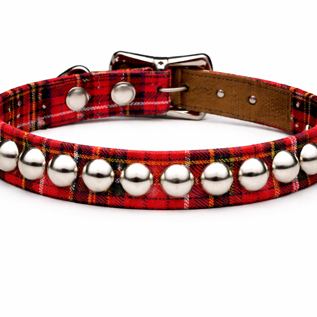 CK140RND-PD PLAID 1 ROW LARGE 1/2" ROUND STUDDED CHOKER