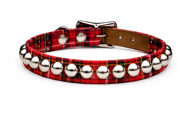 CK140RND-PD PLAID 1 ROW LARGE 1/2" ROUND STUDDED CHOKER