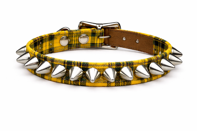 CK140UK-PD PLAID 1 ROW TALL UK77 CONE  STUDDED CHOKER